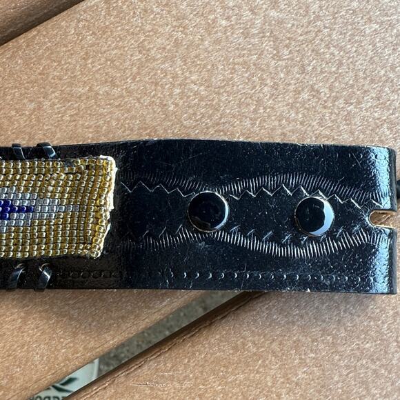Vintage Black and Blue Beaded Leather Belt Small main image 9